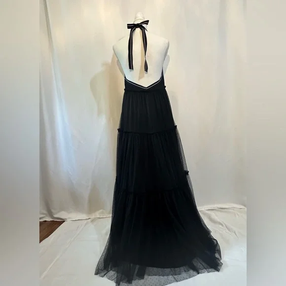 Maeve Anthropologie black tulle dress with white red and navy halter size 8 - Picture 9 of 14